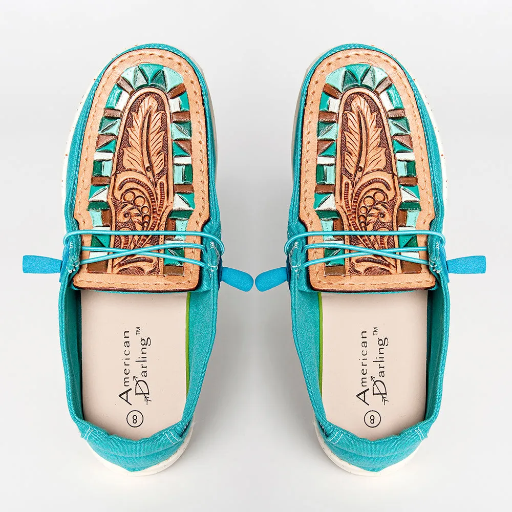 Hey Tooled Moccasin Tan/Turquoise