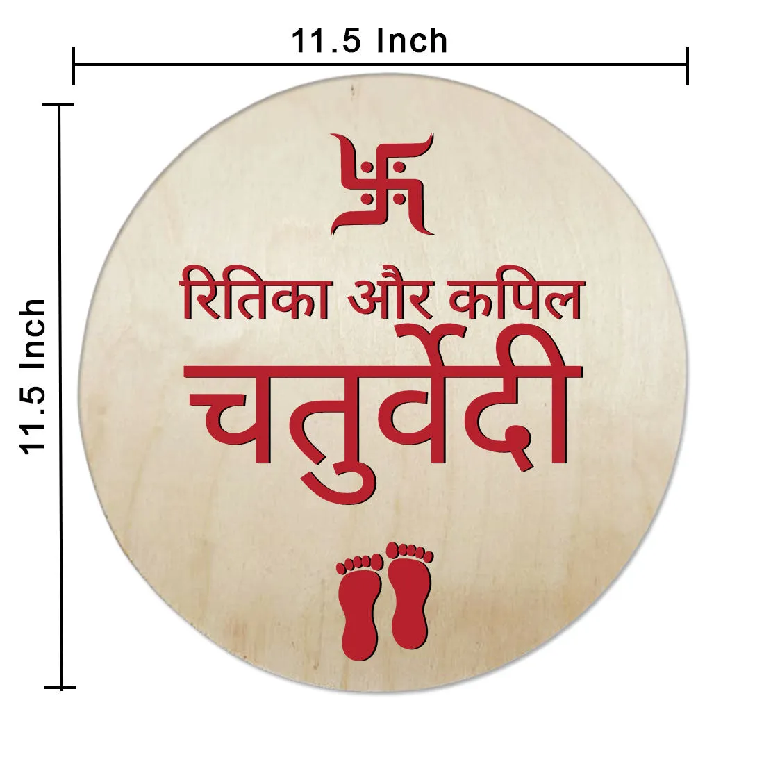 Hindi Name Plate for Home Round Nameplate with Swastik Design - Available in Wood and Acrylic