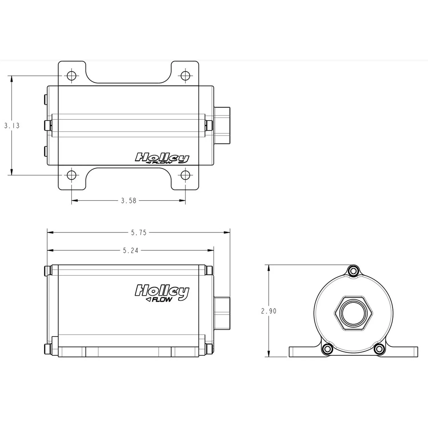 Holley Electric Fuel Pump - In-Line - 100 gph at 8 psi - 8 AN O-Ring Female Inlet - 6 AN O-Ring Female Outlet - Black - E85/Diesel/Gas