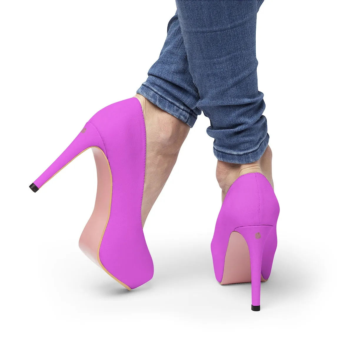 Hot Pink Solid Color Print Luxury Premium Women's Platform Heels (US Size: 5-11)