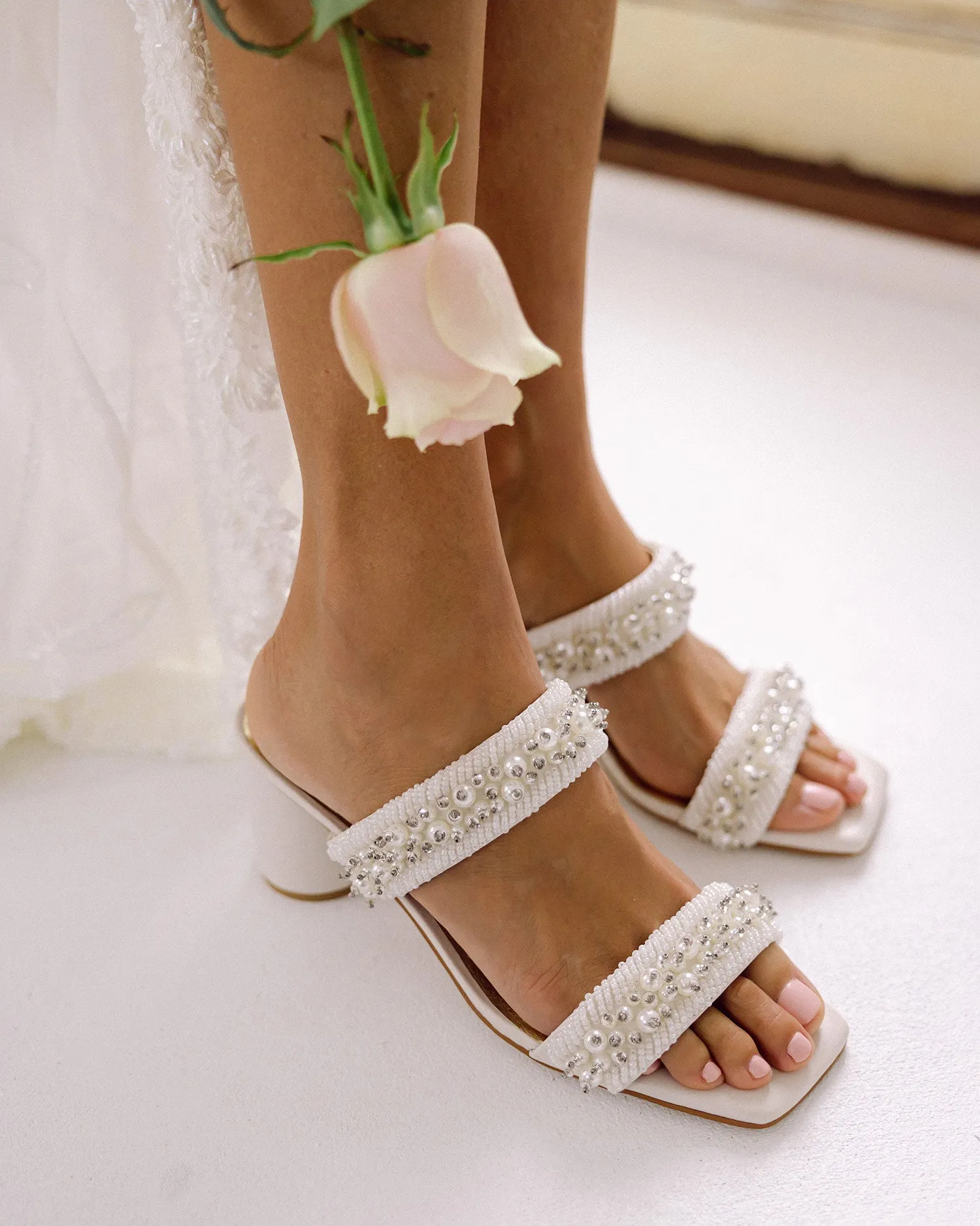 INFINITY - IVORY BEADED BRIDAL MULES