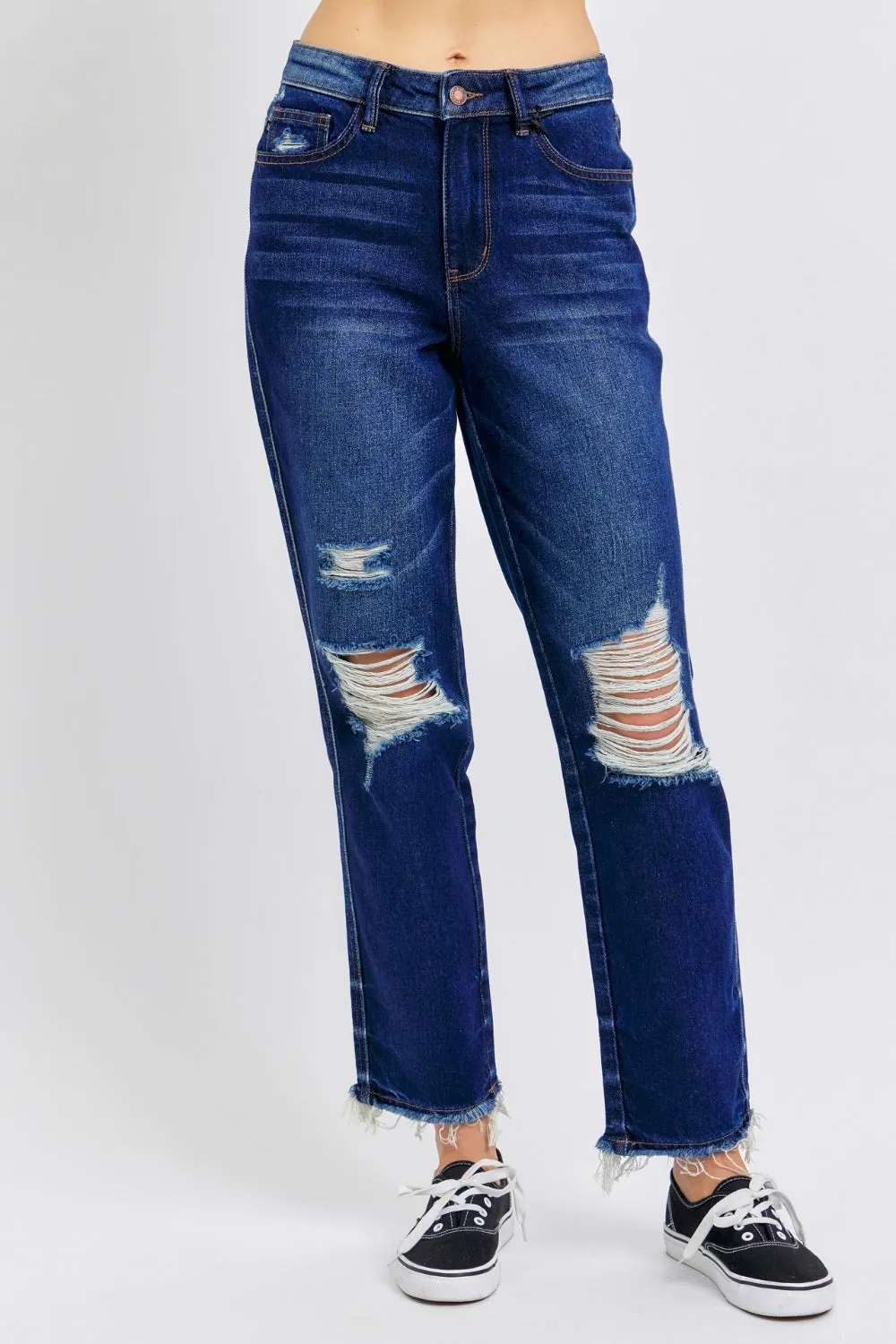 Judy Blue High Waist Rigid Magic Heavy Destroy Straight Jeans [Online Exclusive]