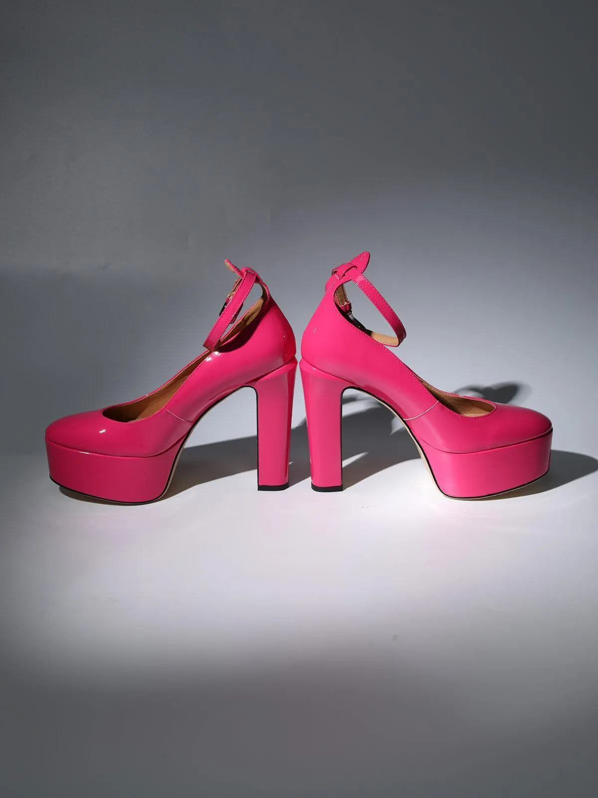 Kalea Leather Platform Heels In Hot Pink