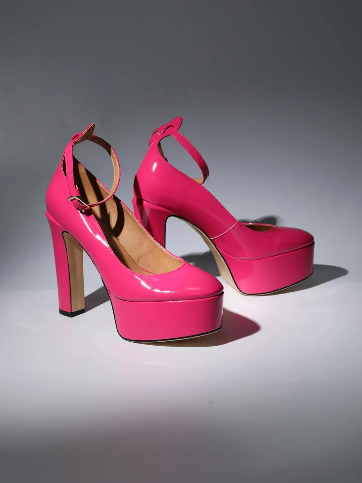 Kalea Leather Platform Heels In Hot Pink