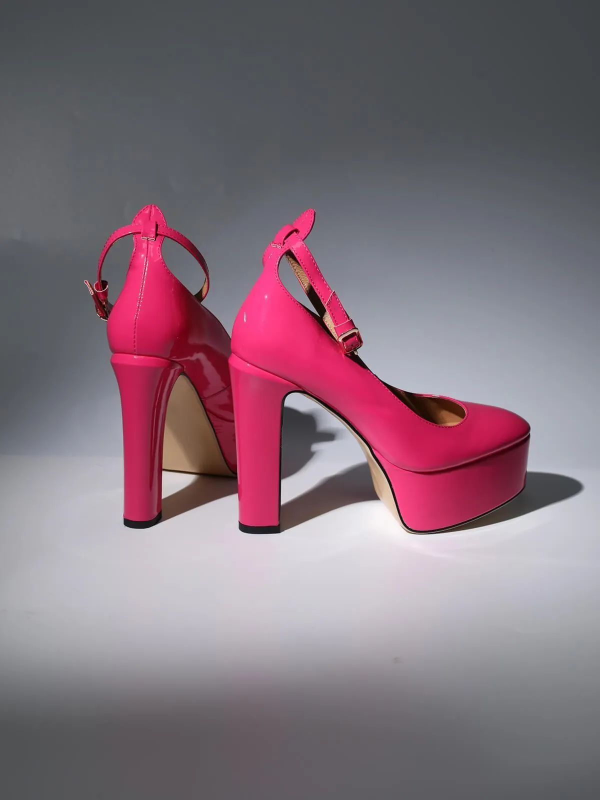 Kalea Leather Platform Heels In Hot Pink