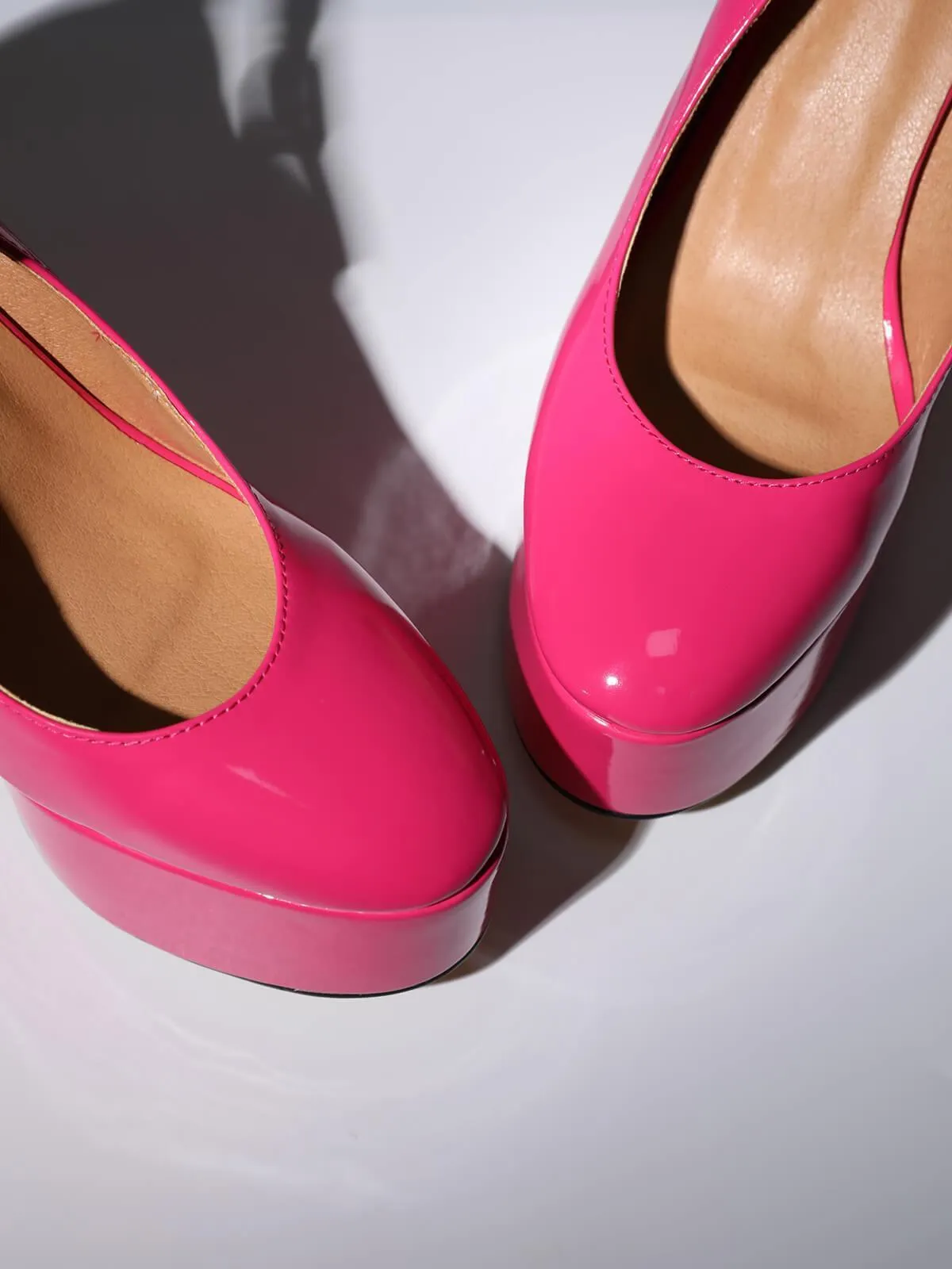 Kalea Leather Platform Heels In Hot Pink