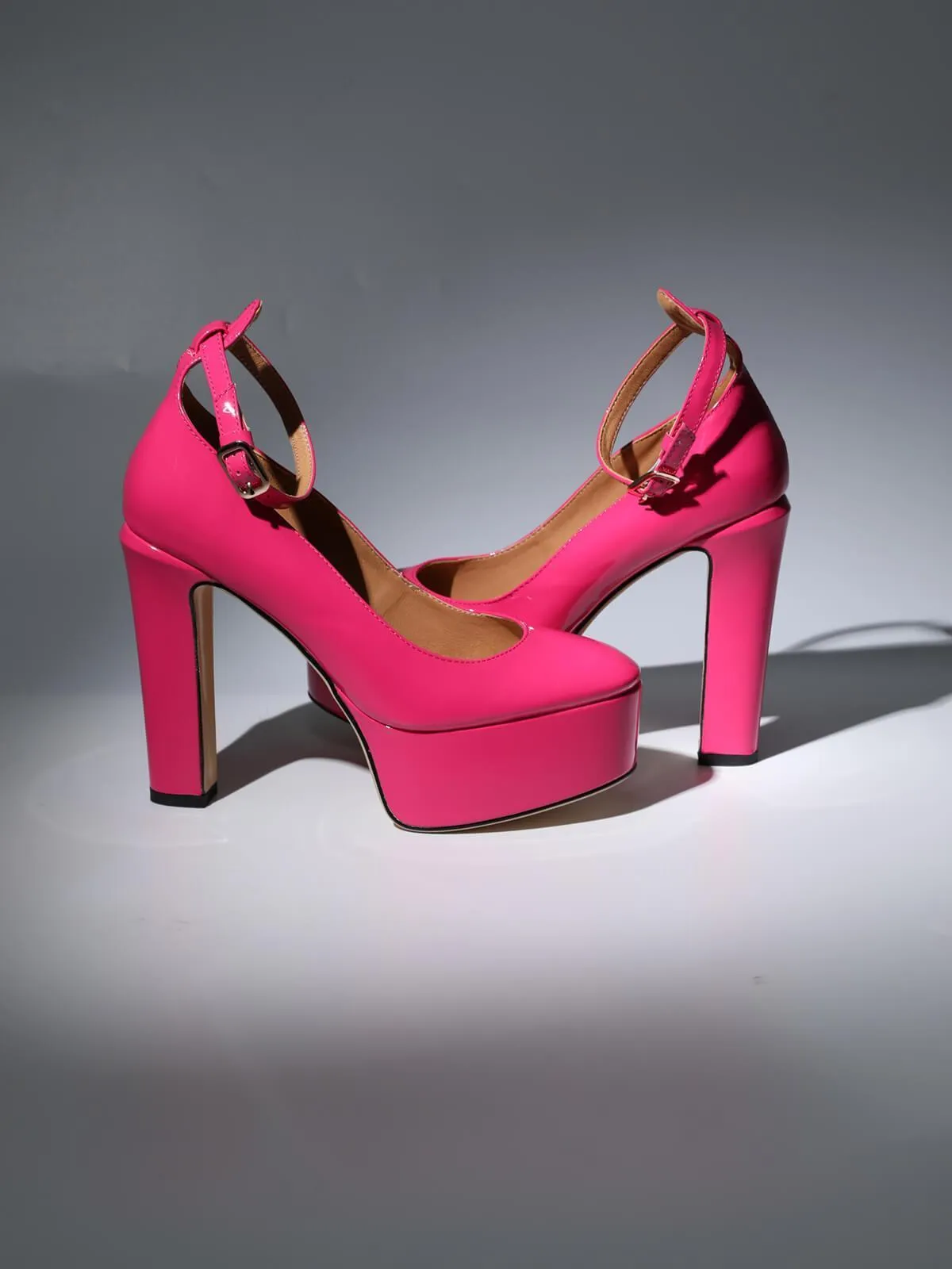 Kalea Leather Platform Heels In Hot Pink