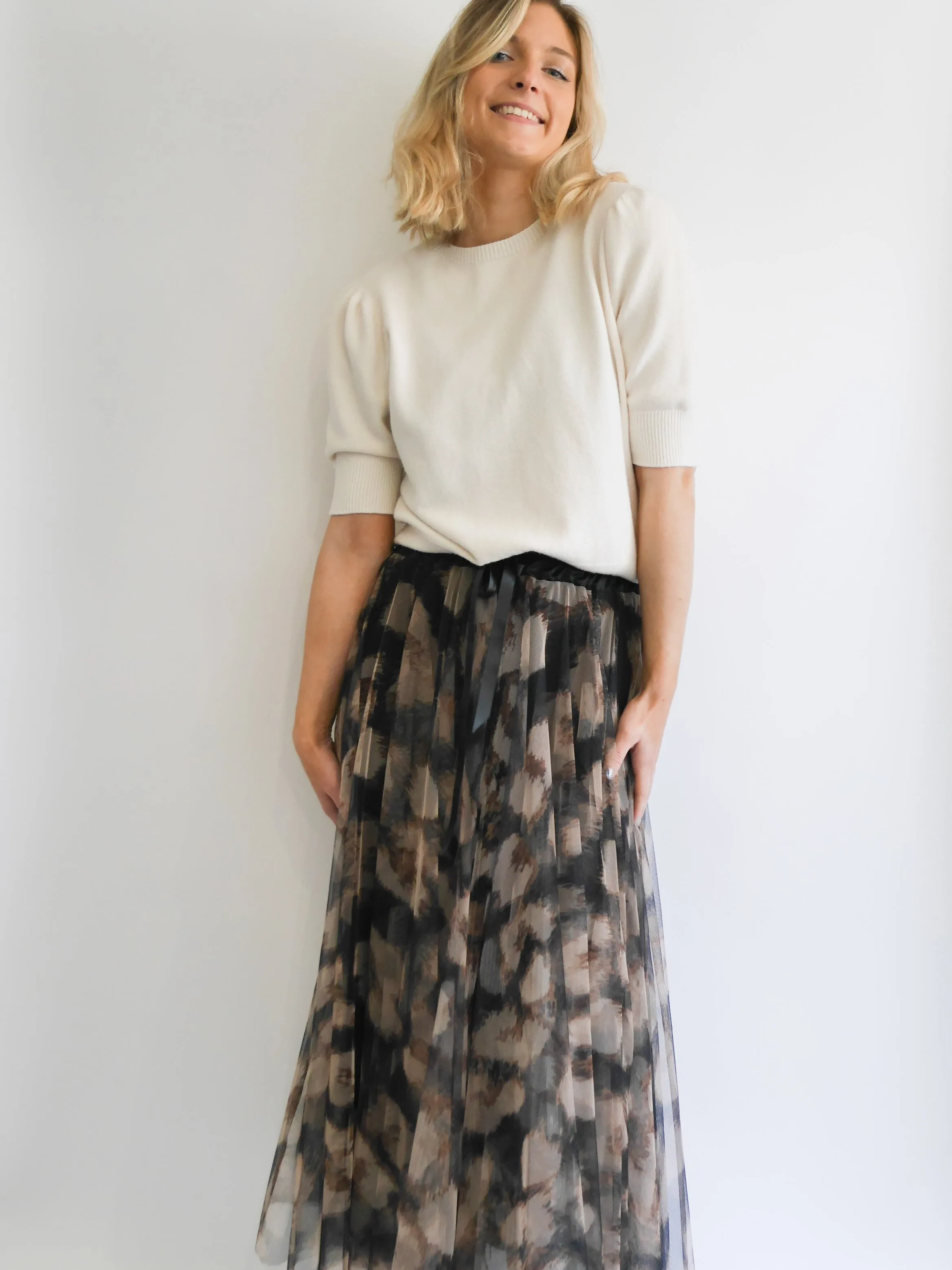 Leopard Print Tulle Skirt Camel