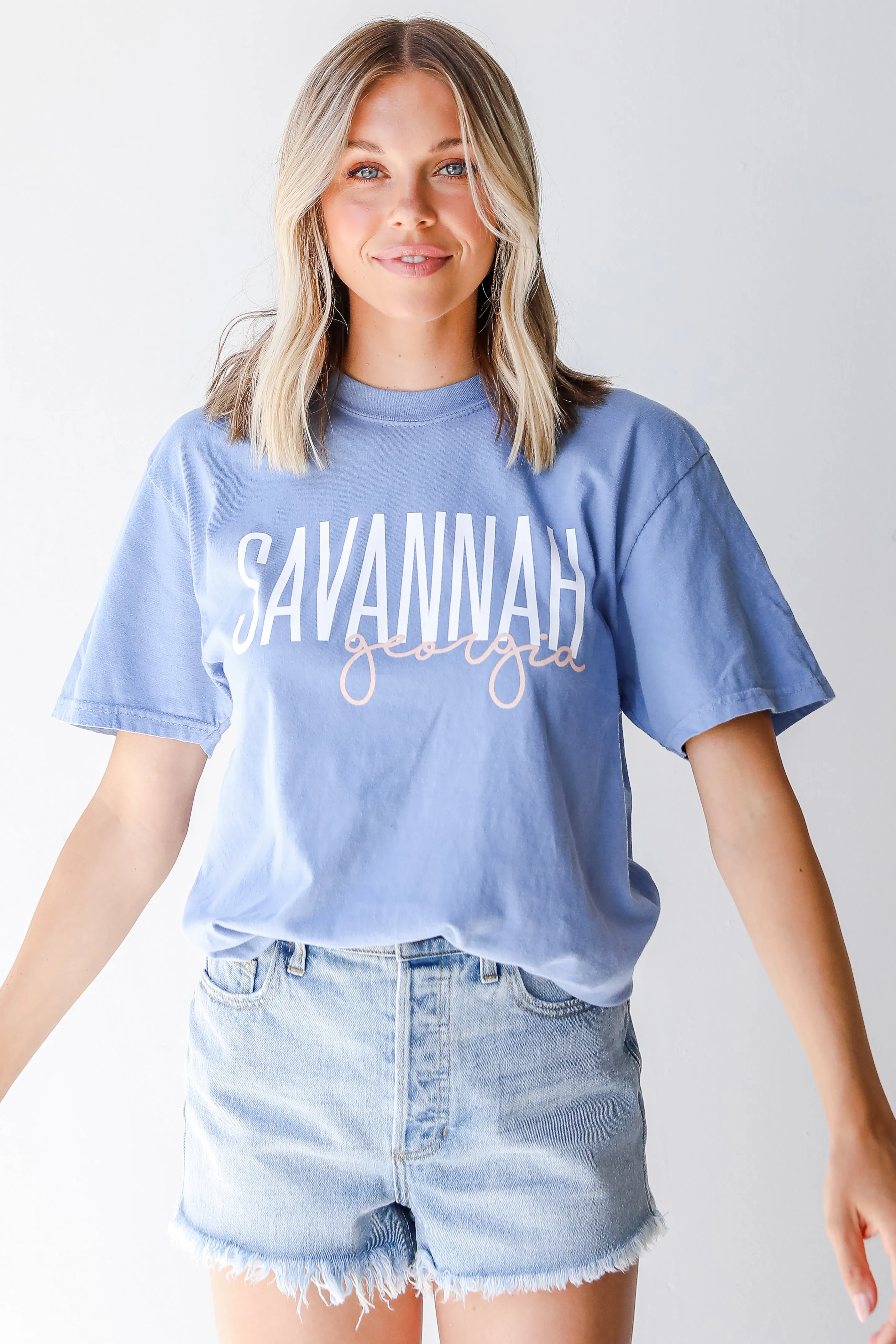 Light Blue Savannah Georgia Script Tee