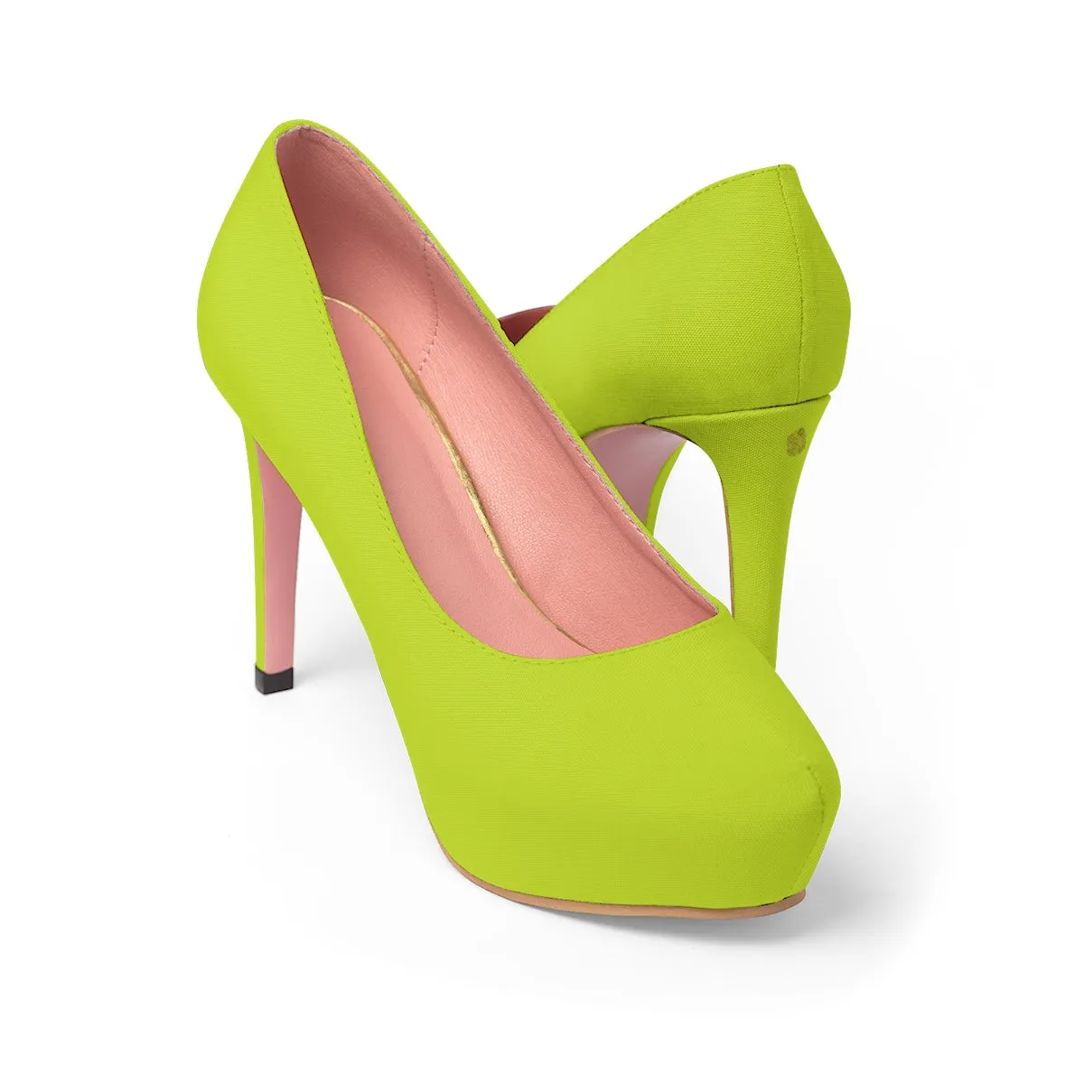 Lime Green Solid Color Print Designer Women's Platform 4 inch Heels (US Size: 5-11)