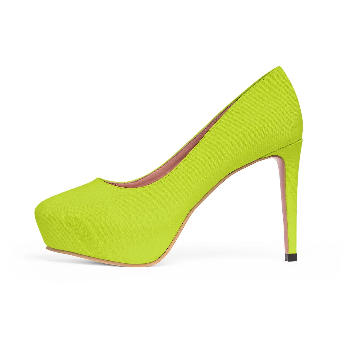 Lime Green Solid Color Print Designer Women's Platform 4 inch Heels (US Size: 5-11)