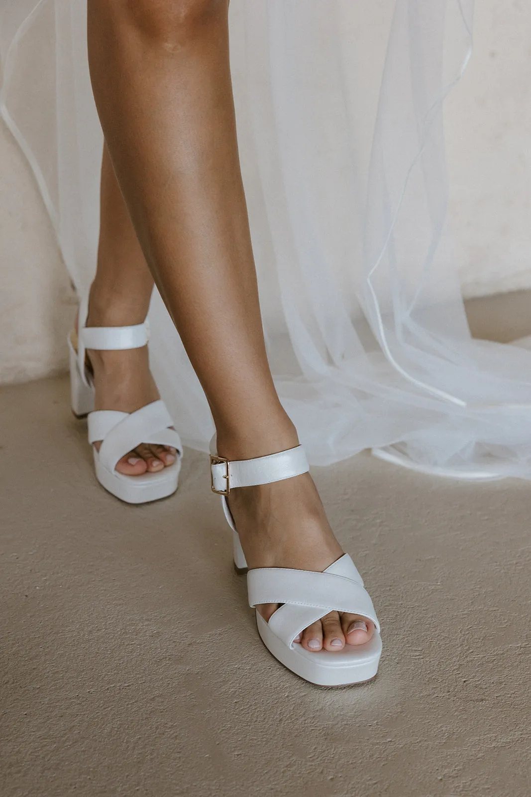 LOTUS PLATFORMS - IVORY LEATHER BRIDAL SHOES