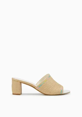 Luly Raffia Mid Heel Mules Beige