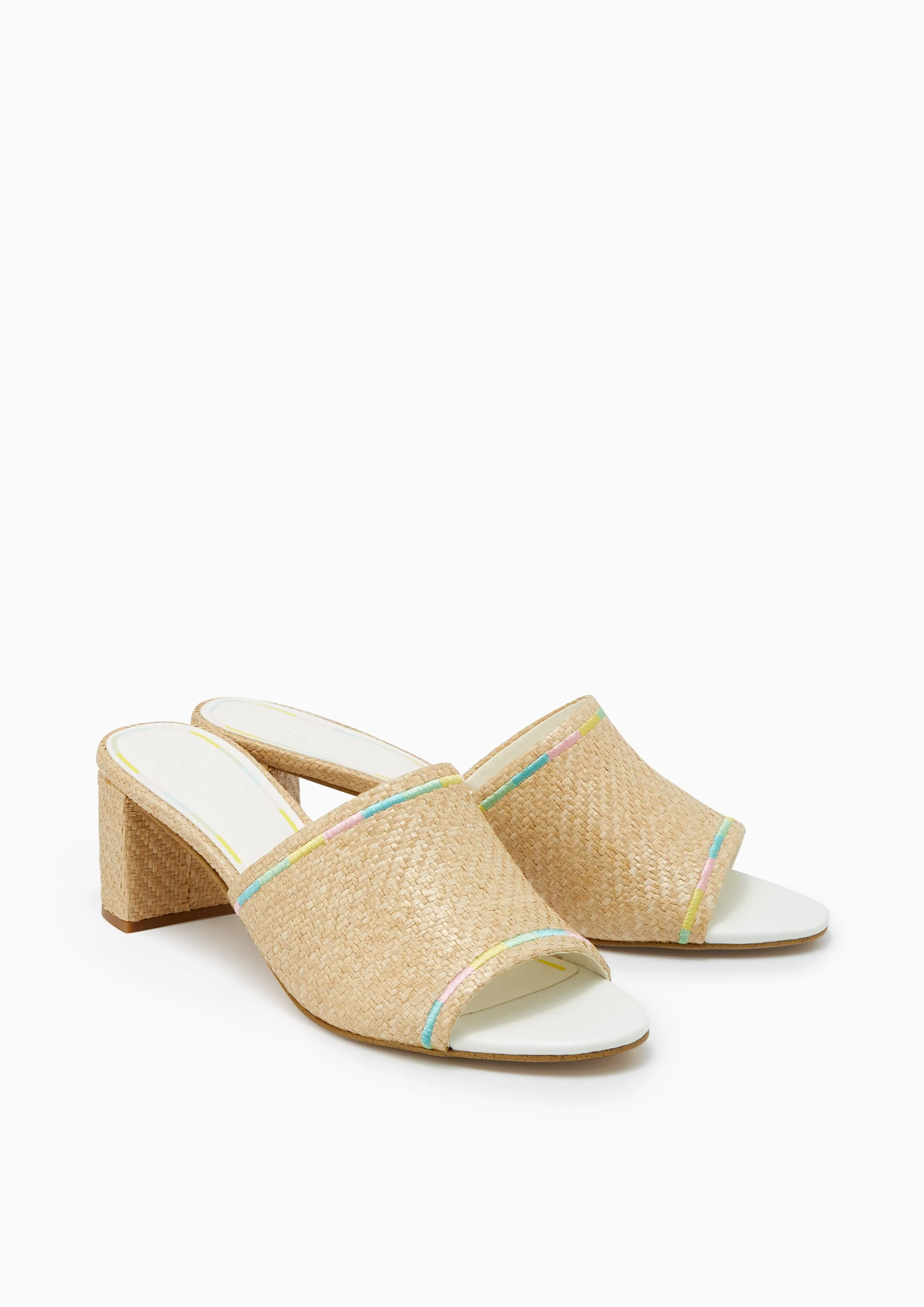 Luly Raffia Mid Heel Mules Beige