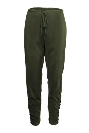 Luxe Stretch Cupro Slim Leg Gathered Ankle Pant Crozet Olive