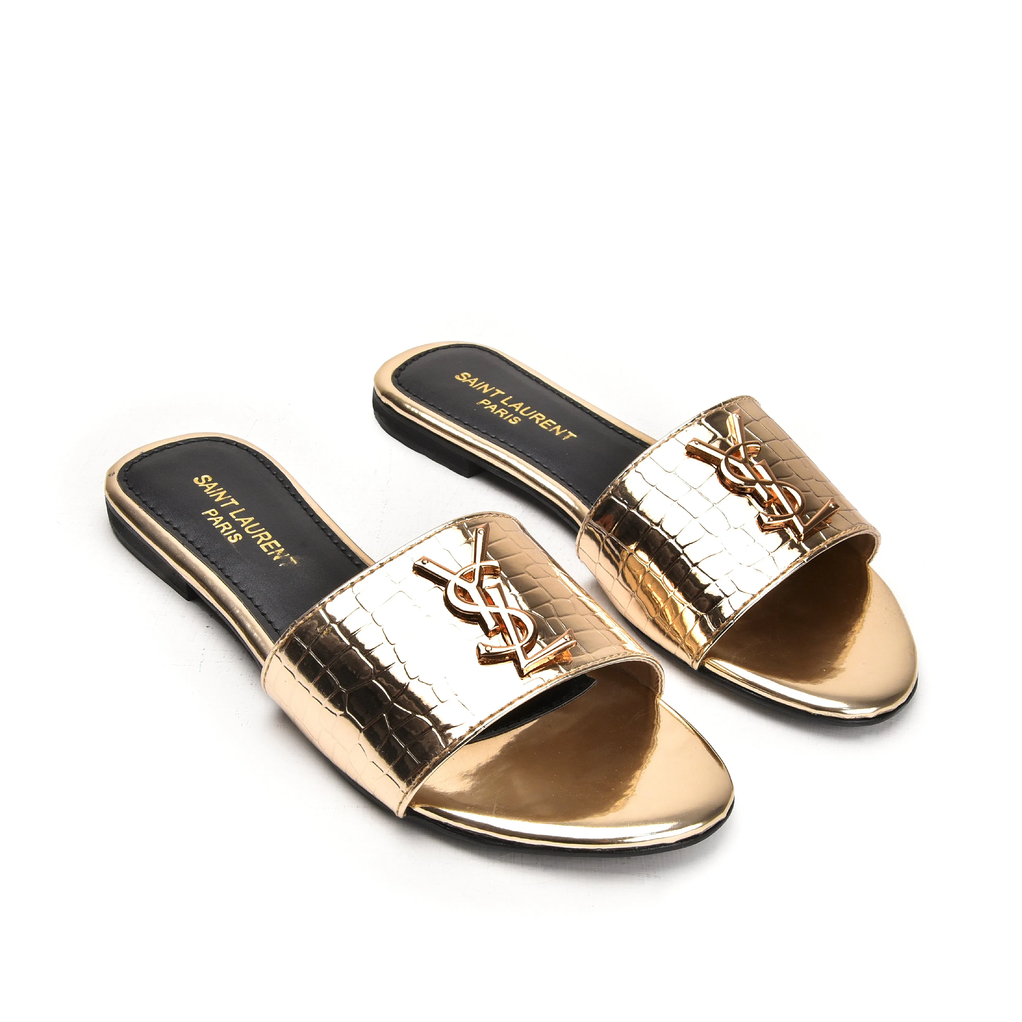 Luxurious Gold Croc-Embossed Flats | 513L-X