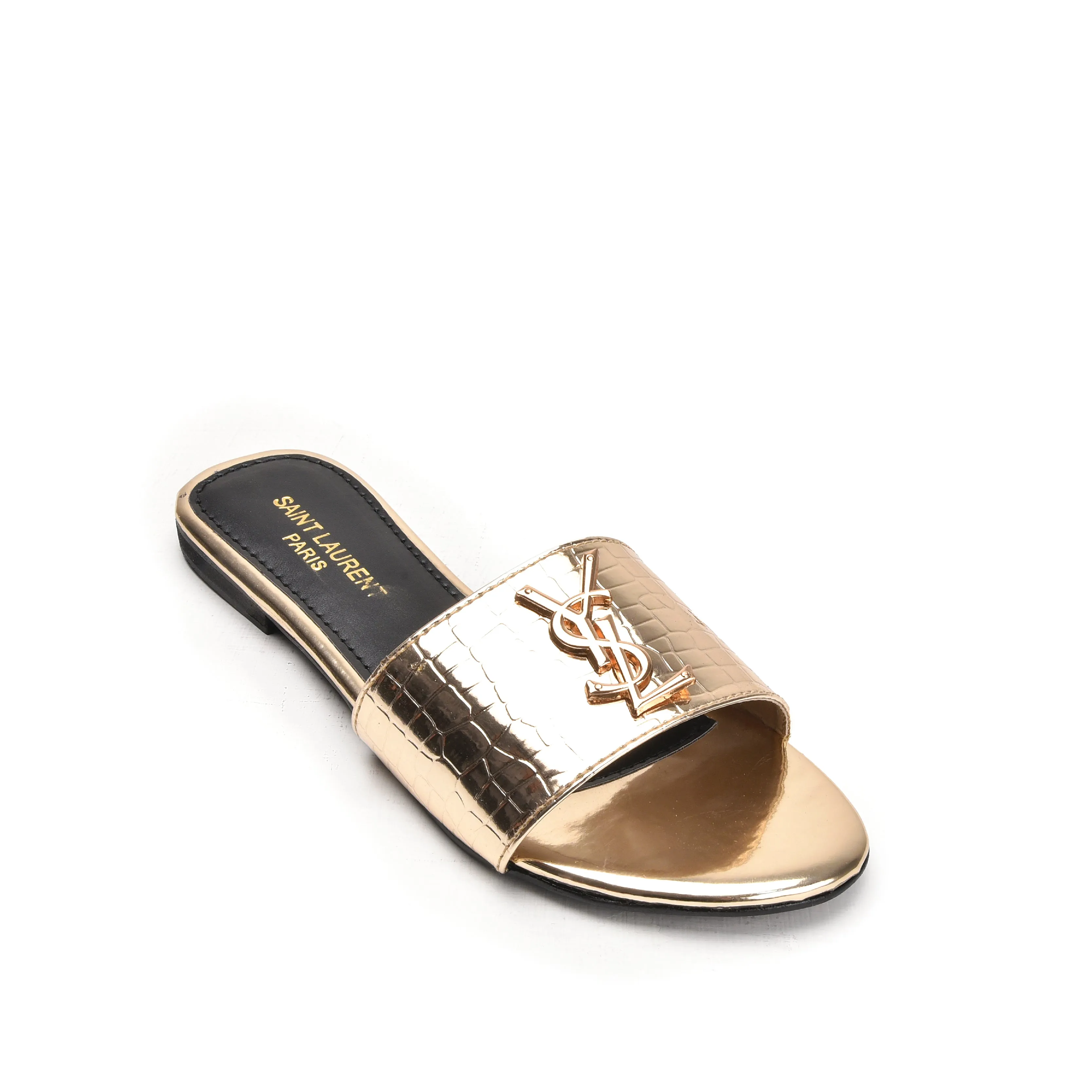 Luxurious Gold Croc-Embossed Flats | 513L-X