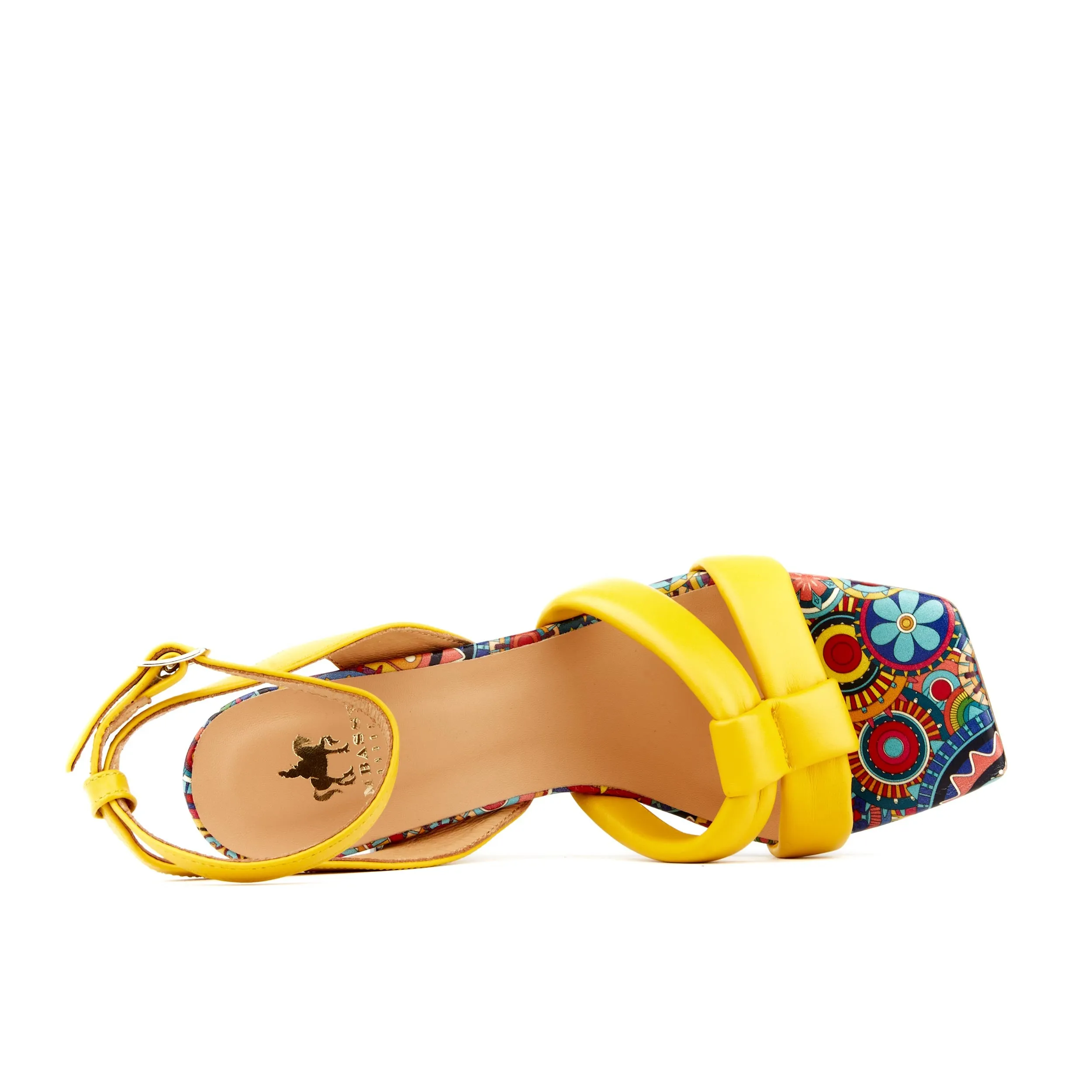 Malibu - Yellow Signature - Women's leather strappy heel sandal in yellow colour