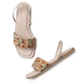 Marc Loire Women's Open Toe Ethnic Slip-On Embellished Flat Sandals,Cream