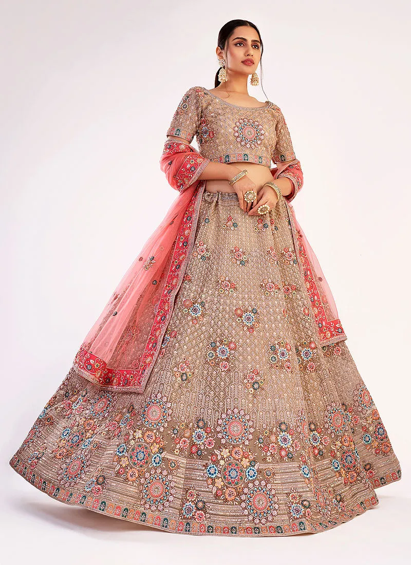 Mauve Sequence Embroidered Soft Net Wedding Lehenga Choli