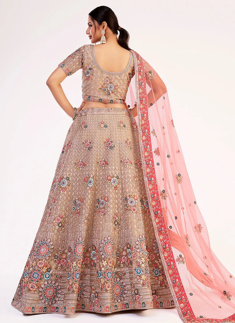 Mauve Sequence Embroidered Soft Net Wedding Lehenga Choli