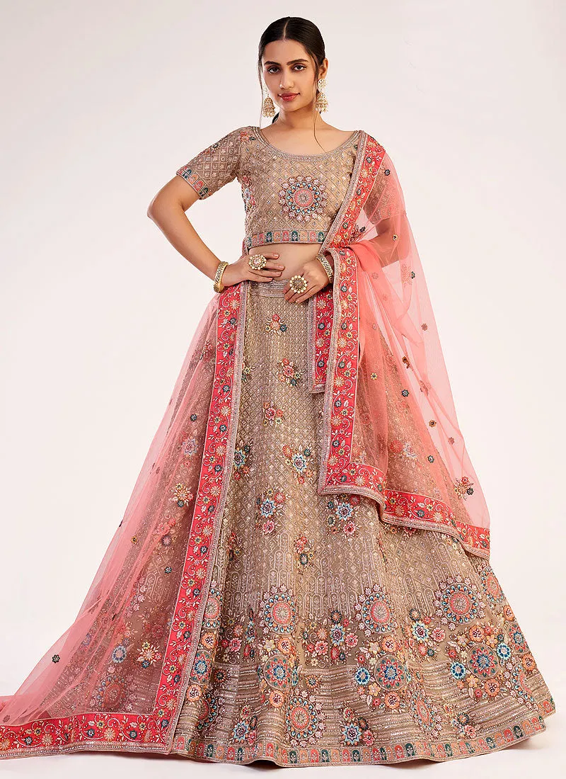 Mauve Sequence Embroidered Soft Net Wedding Lehenga Choli