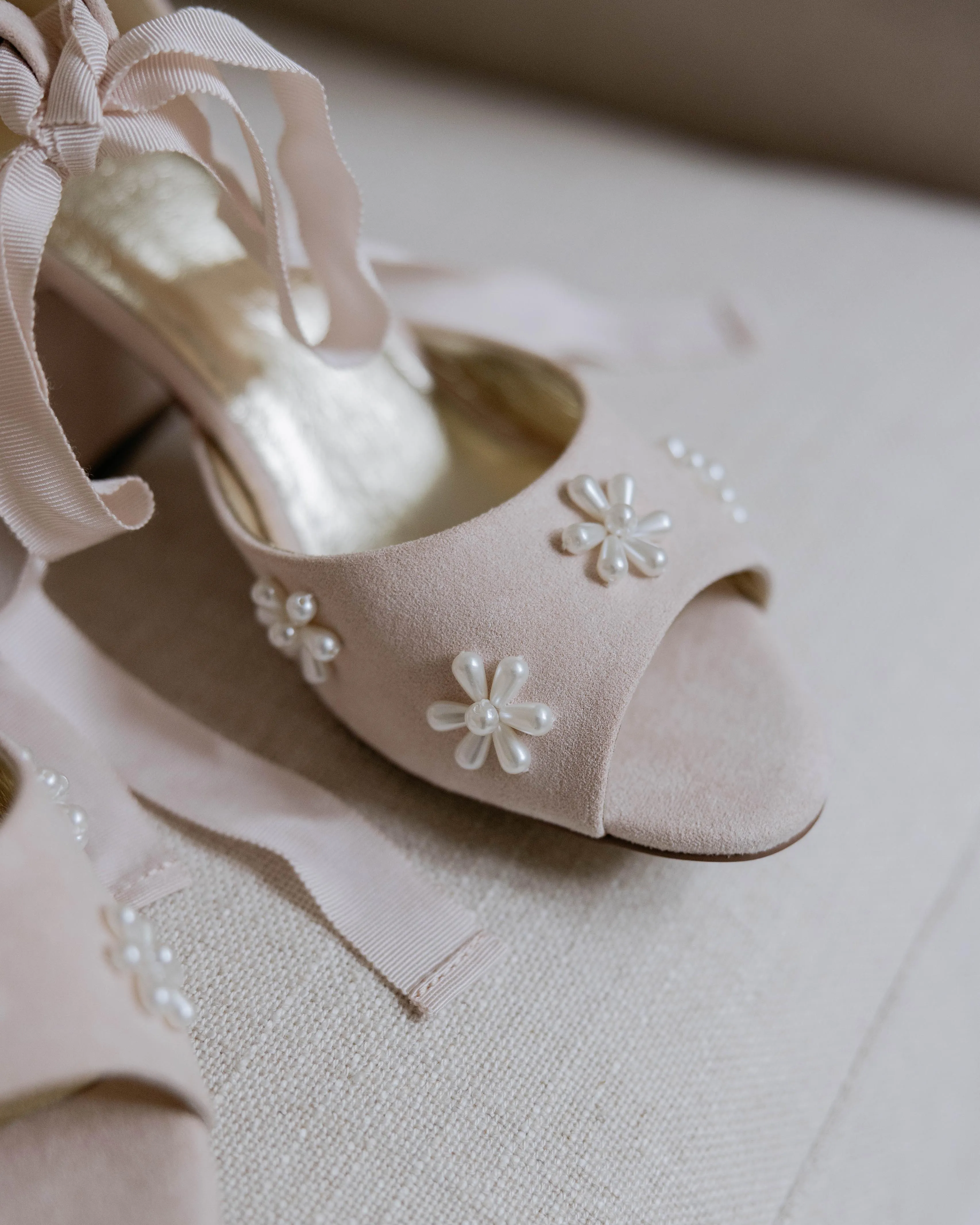 MELODY - PALE PINK PEARL FLOWER BRIDAL SHOES - FINAL SALE