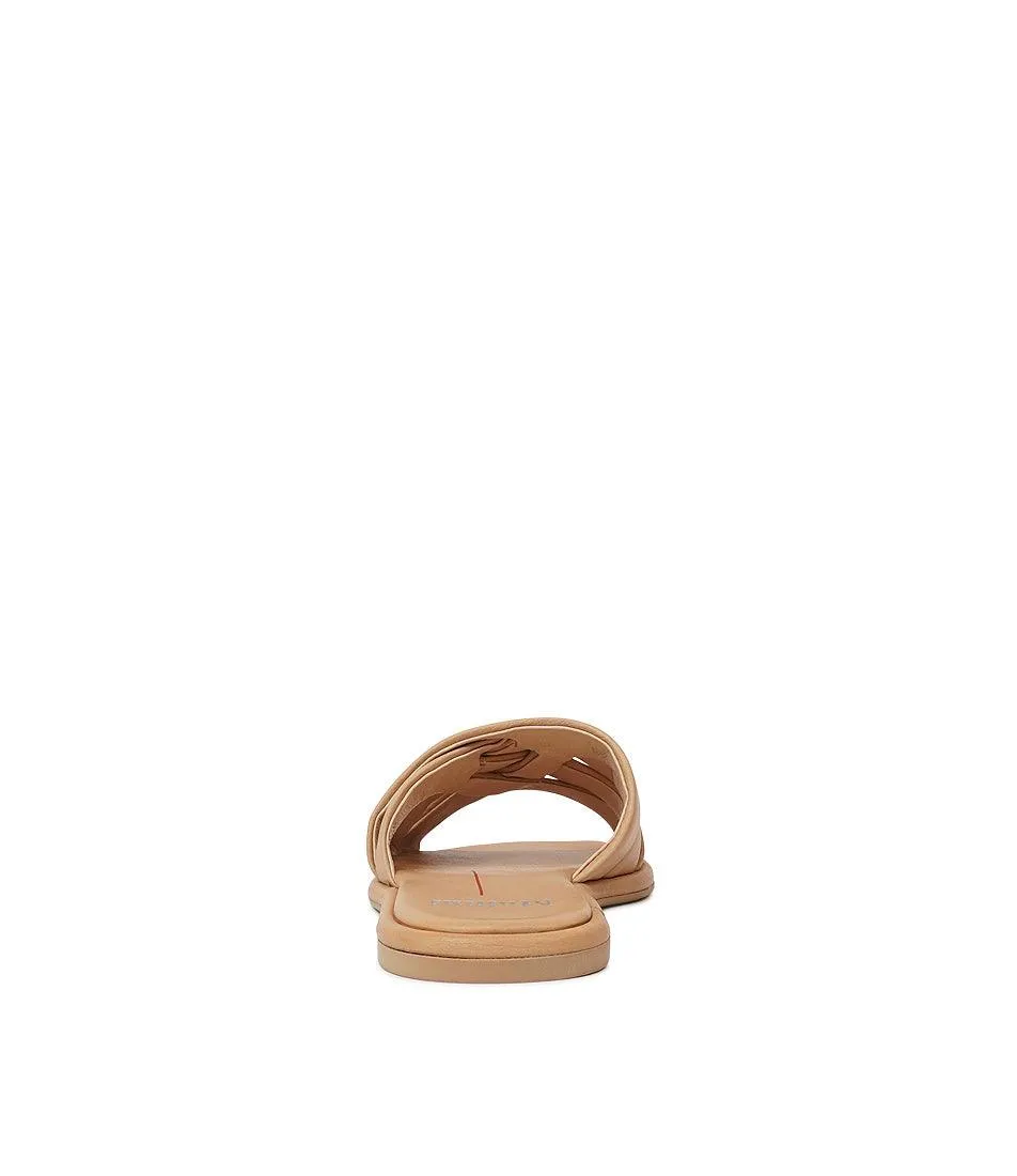 Menny Dark Camel Leather Slides