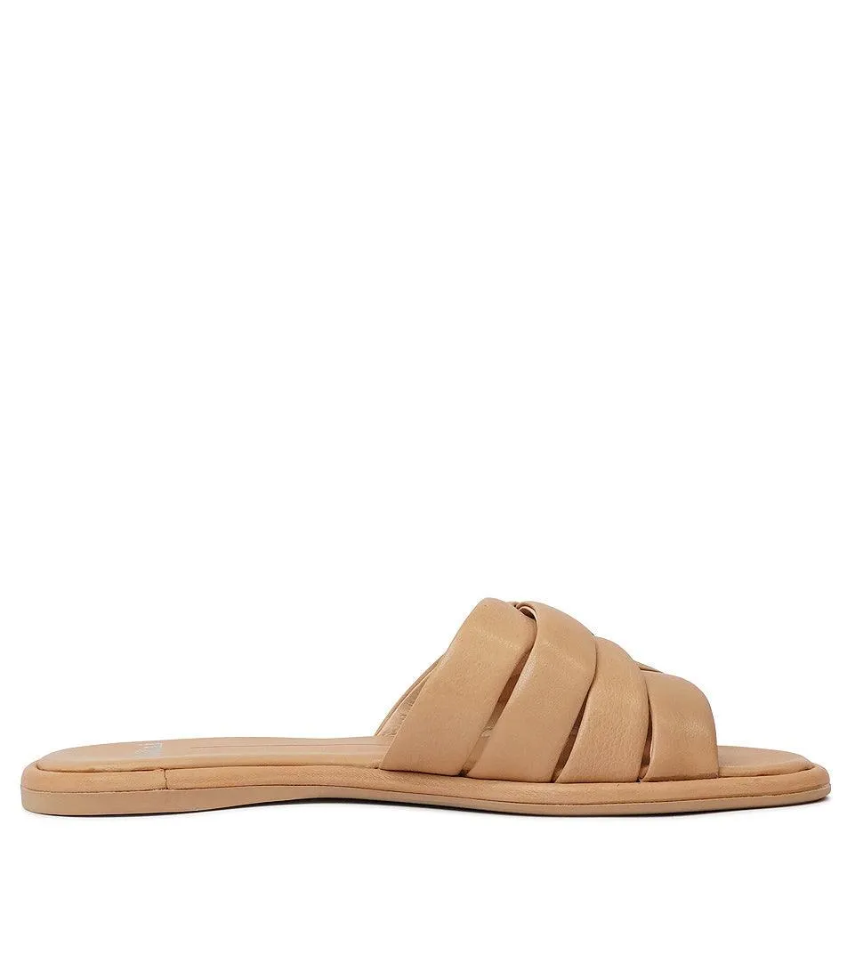 Menny Dark Camel Leather Slides