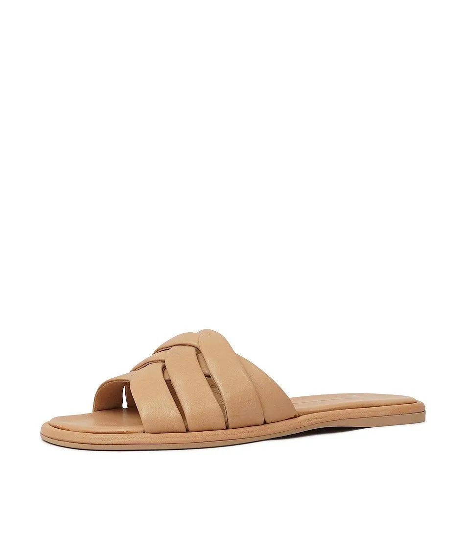 Menny Dark Camel Leather Slides