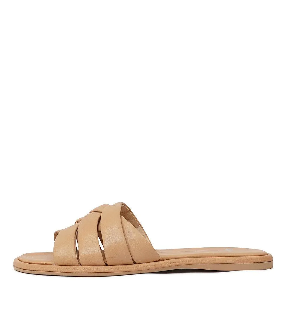 Menny Dark Camel Leather Slides