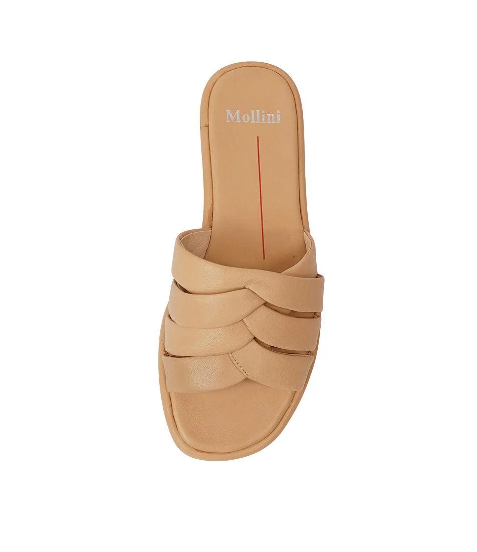 Menny Dark Camel Leather Slides