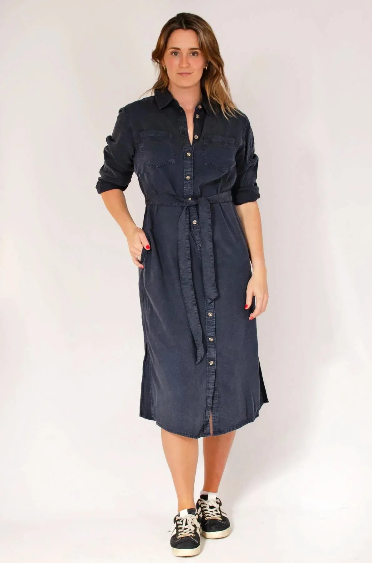 Midi Shirt Dress with Tie Waist