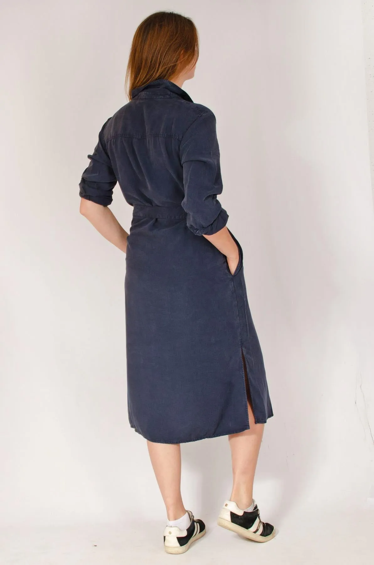 Midi Shirt Dress with Tie Waist