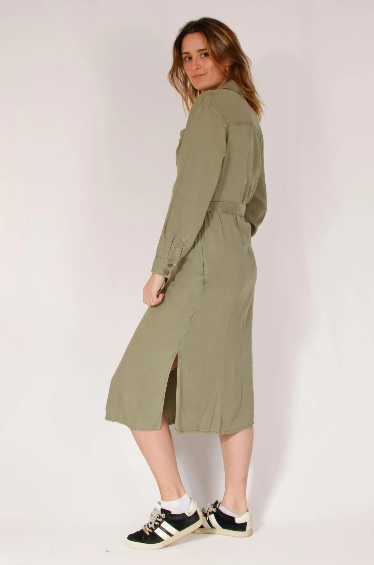 Midi Shirt Dress with Tie Waist