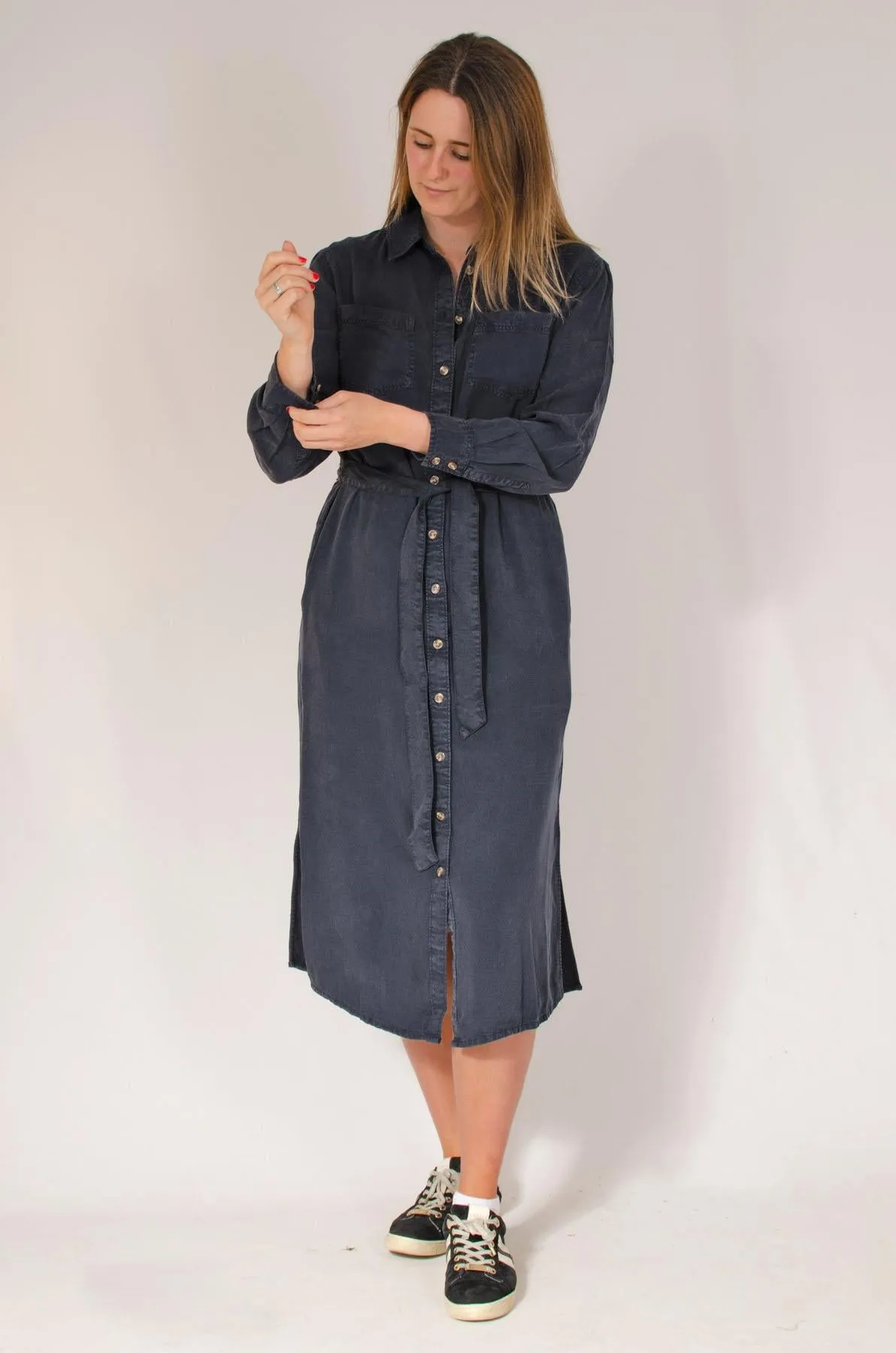 Midi Shirt Dress with Tie Waist