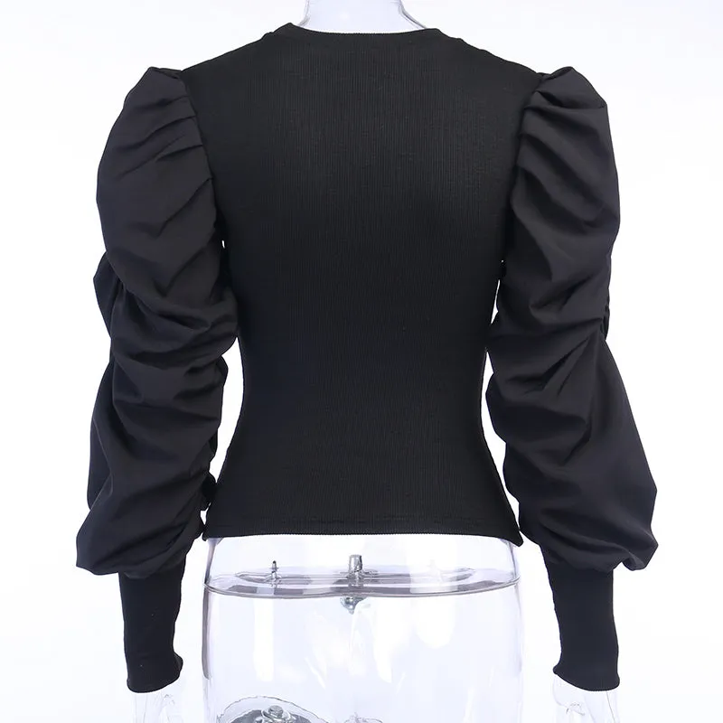 Mock Neck Puff Sleeve Top