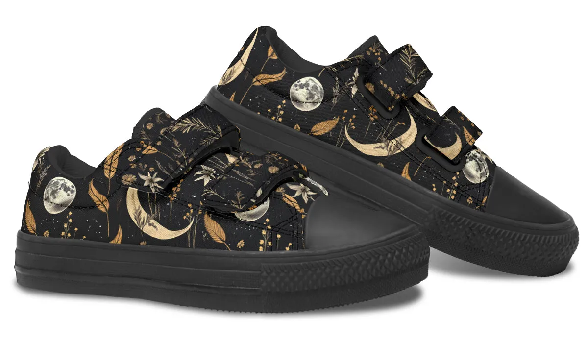 Moonlit Botanica Kids Low Tops - Easy Strap Canvas Kids Shoes with Durable Rubber Soles