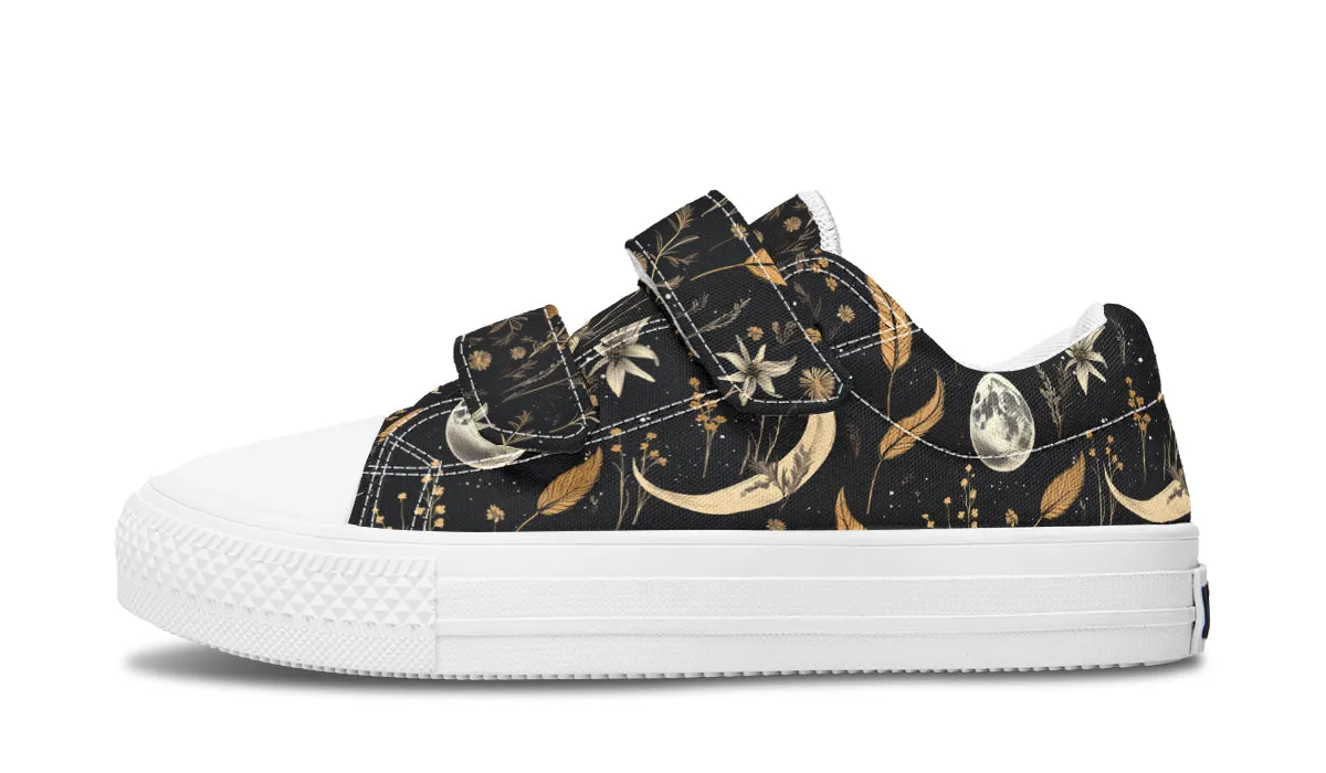 Moonlit Botanica Kids Low Tops - Easy Strap Canvas Kids Shoes with Durable Rubber Soles