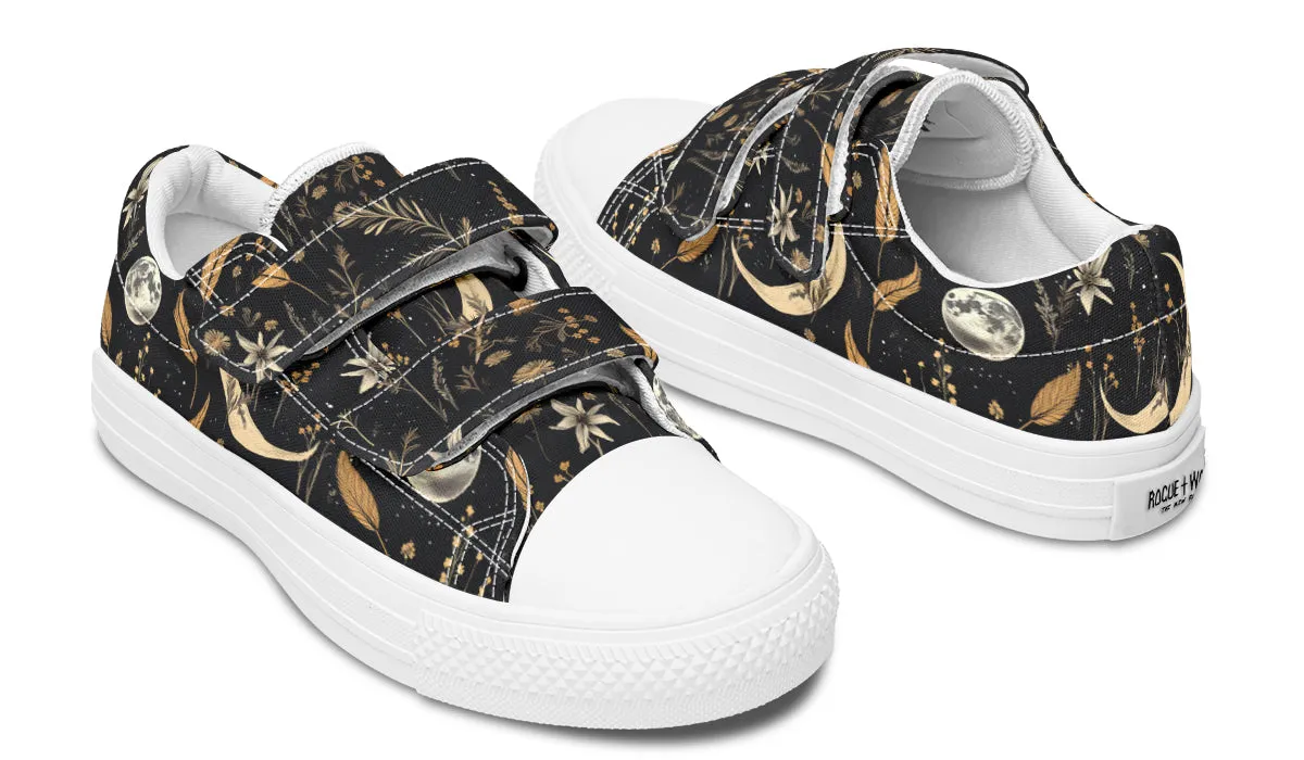 Moonlit Botanica Kids Low Tops - Easy Strap Canvas Kids Shoes with Durable Rubber Soles