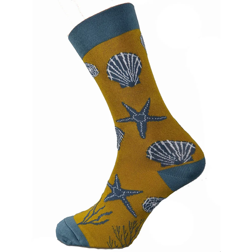 Mustard Sea Shell Bamboo Socks