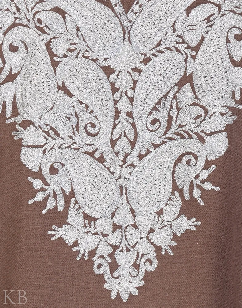 Natural Zari Embroidered Cashmilon Phiran