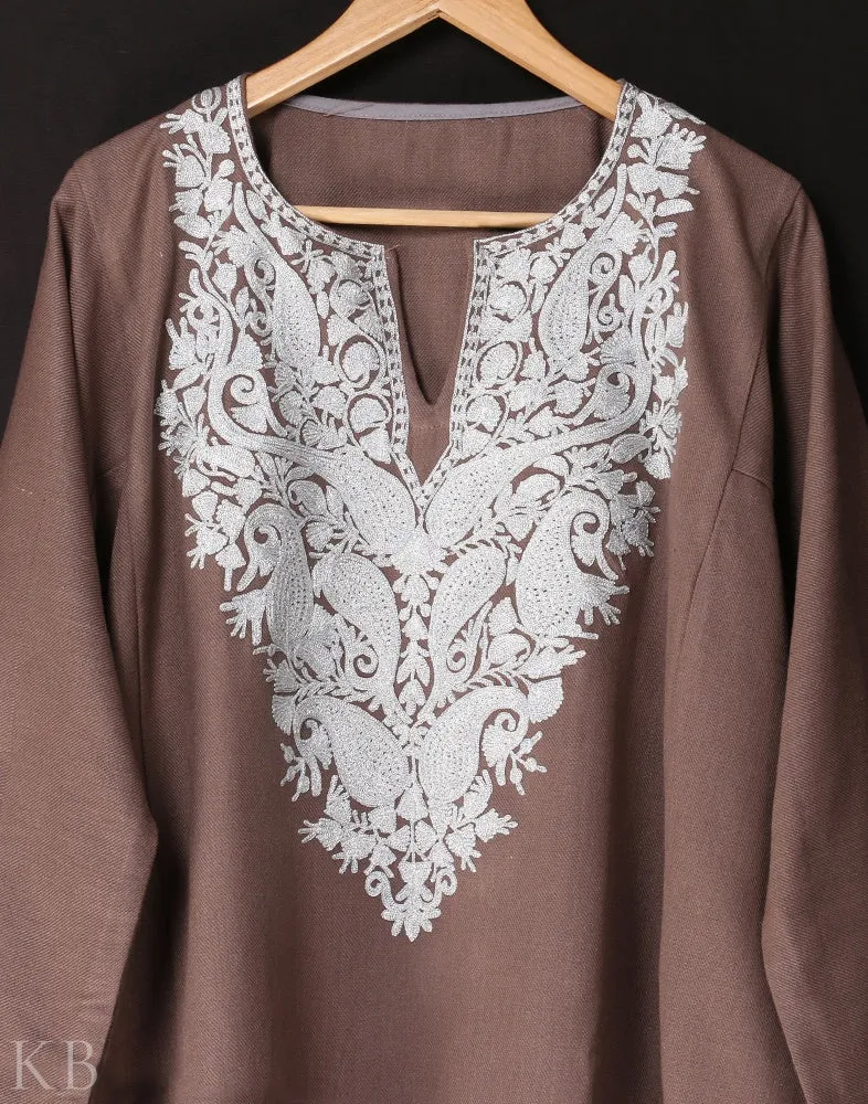 Natural Zari Embroidered Cashmilon Phiran