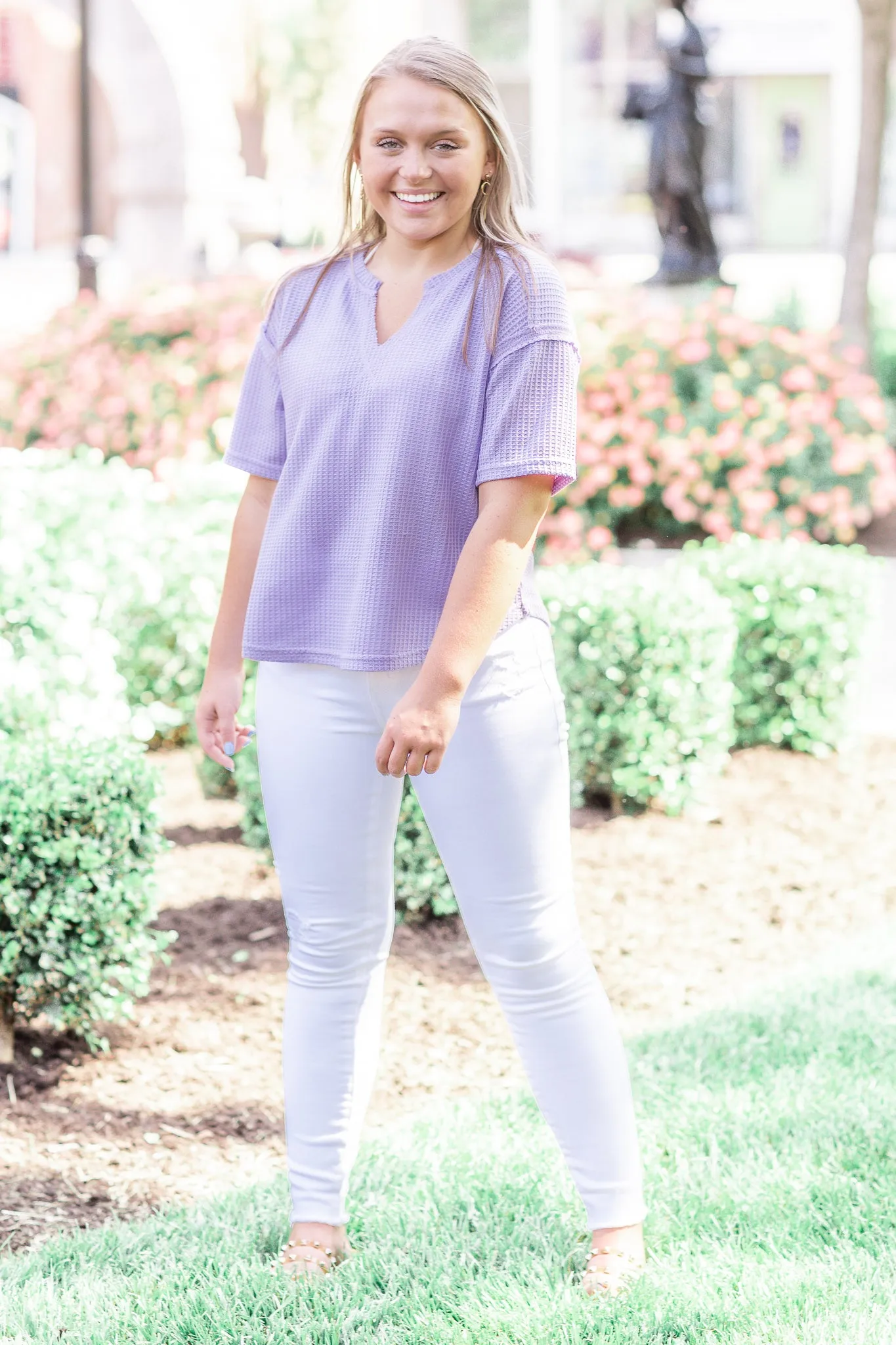 Never Give You Up Waffle Knit Top Lavender