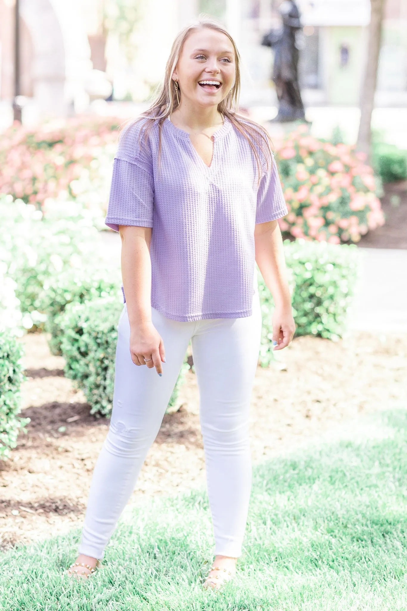 Never Give You Up Waffle Knit Top Lavender