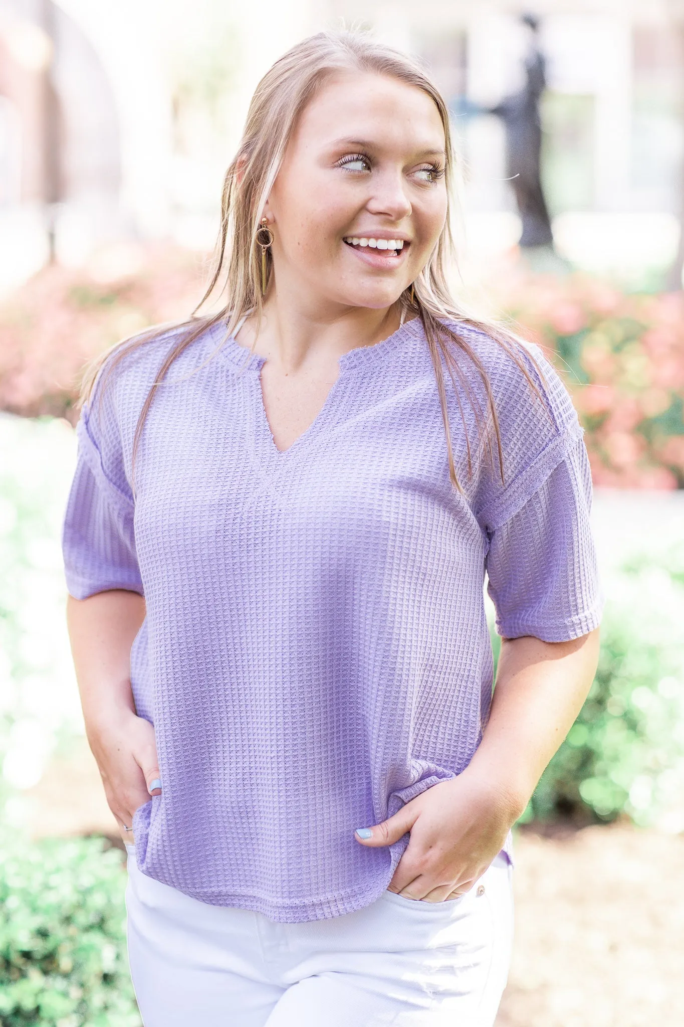 Never Give You Up Waffle Knit Top Lavender