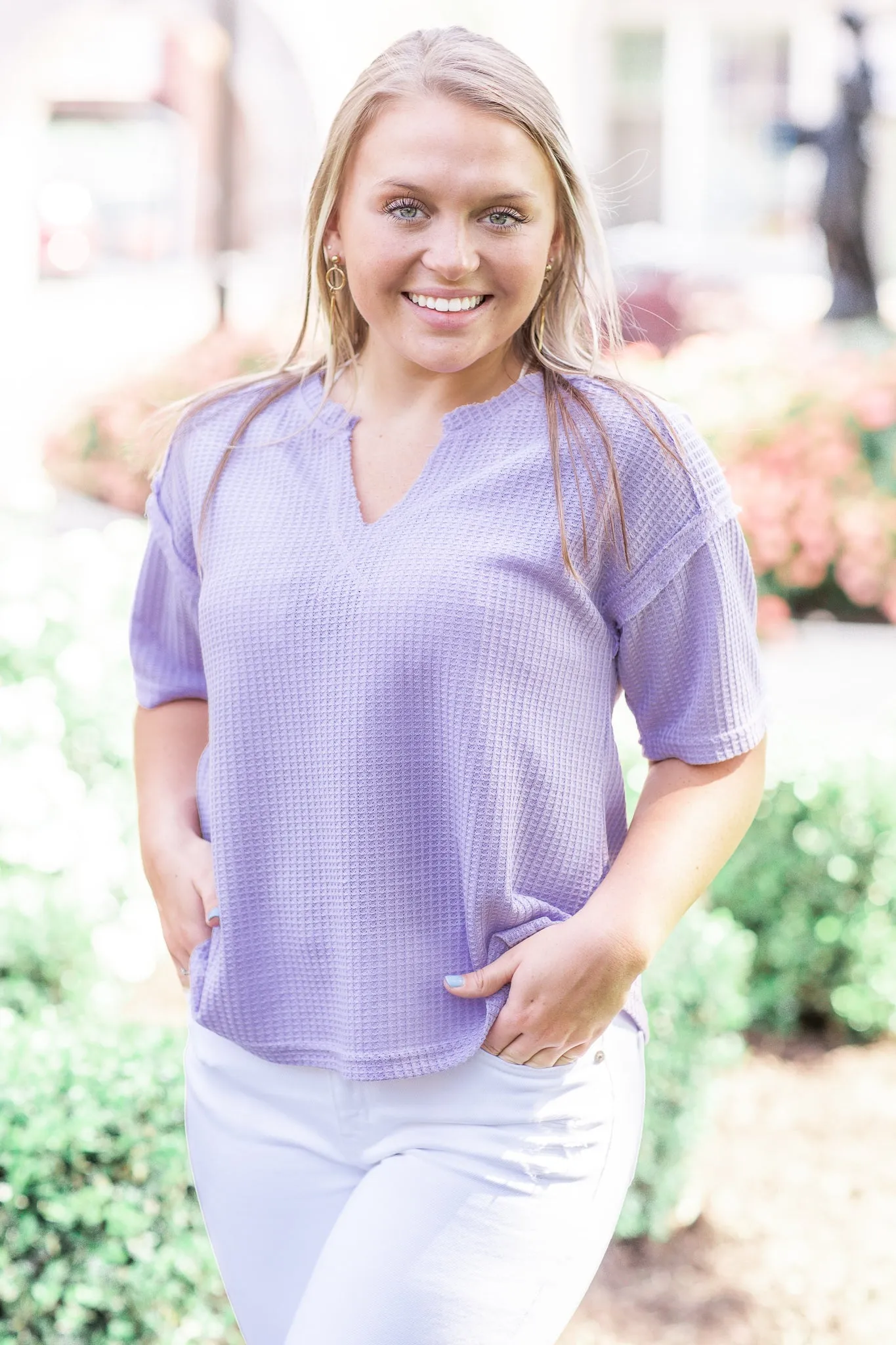 Never Give You Up Waffle Knit Top Lavender