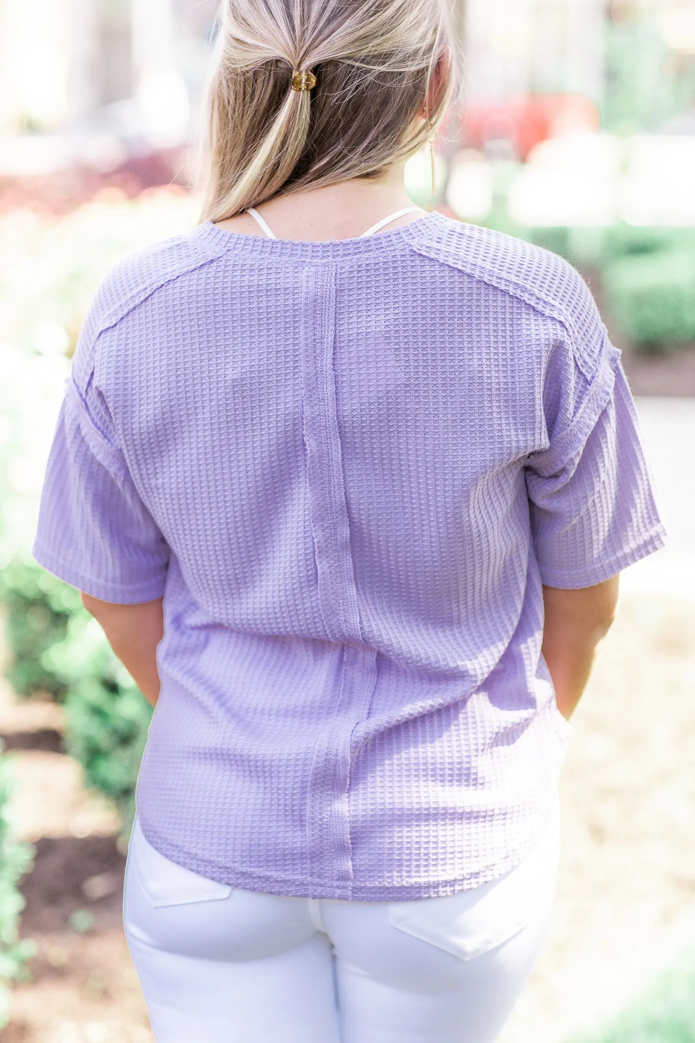 Never Give You Up Waffle Knit Top Lavender