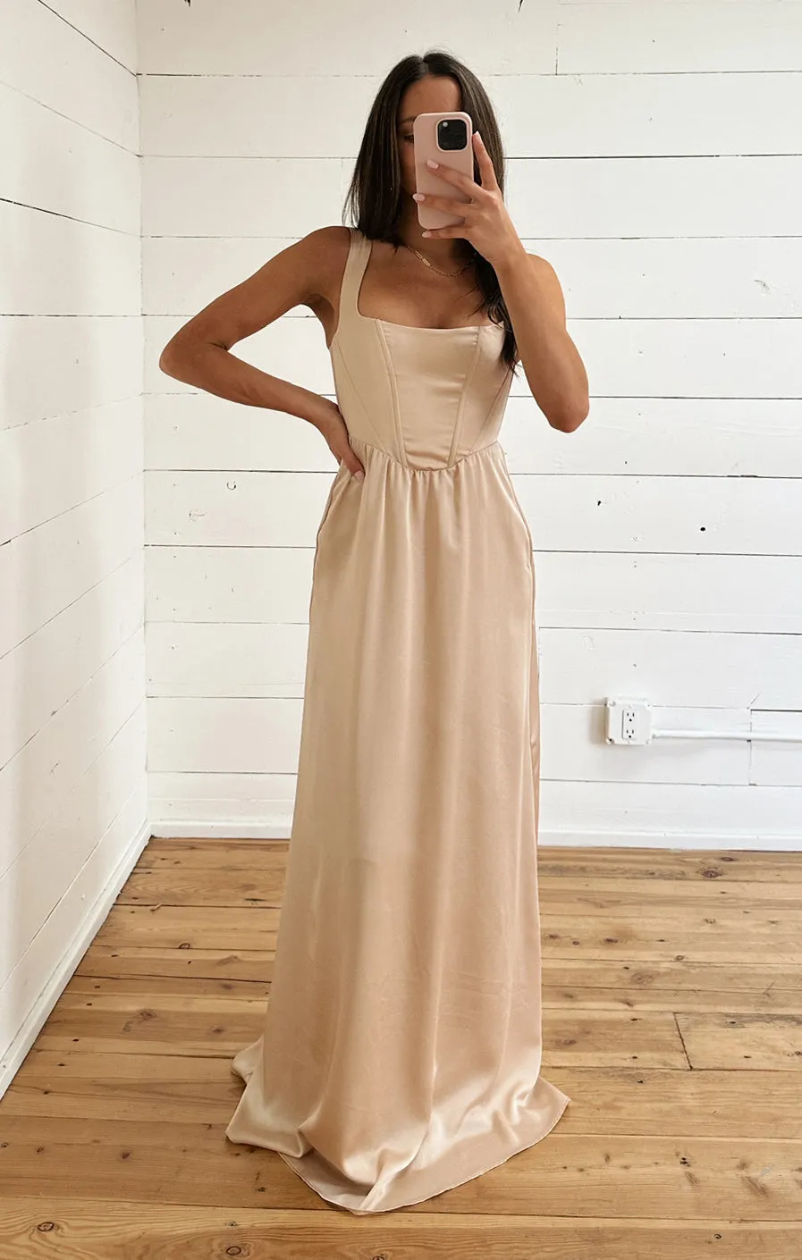 Nina Maxi Dress ~ Champagne Luxe Satin