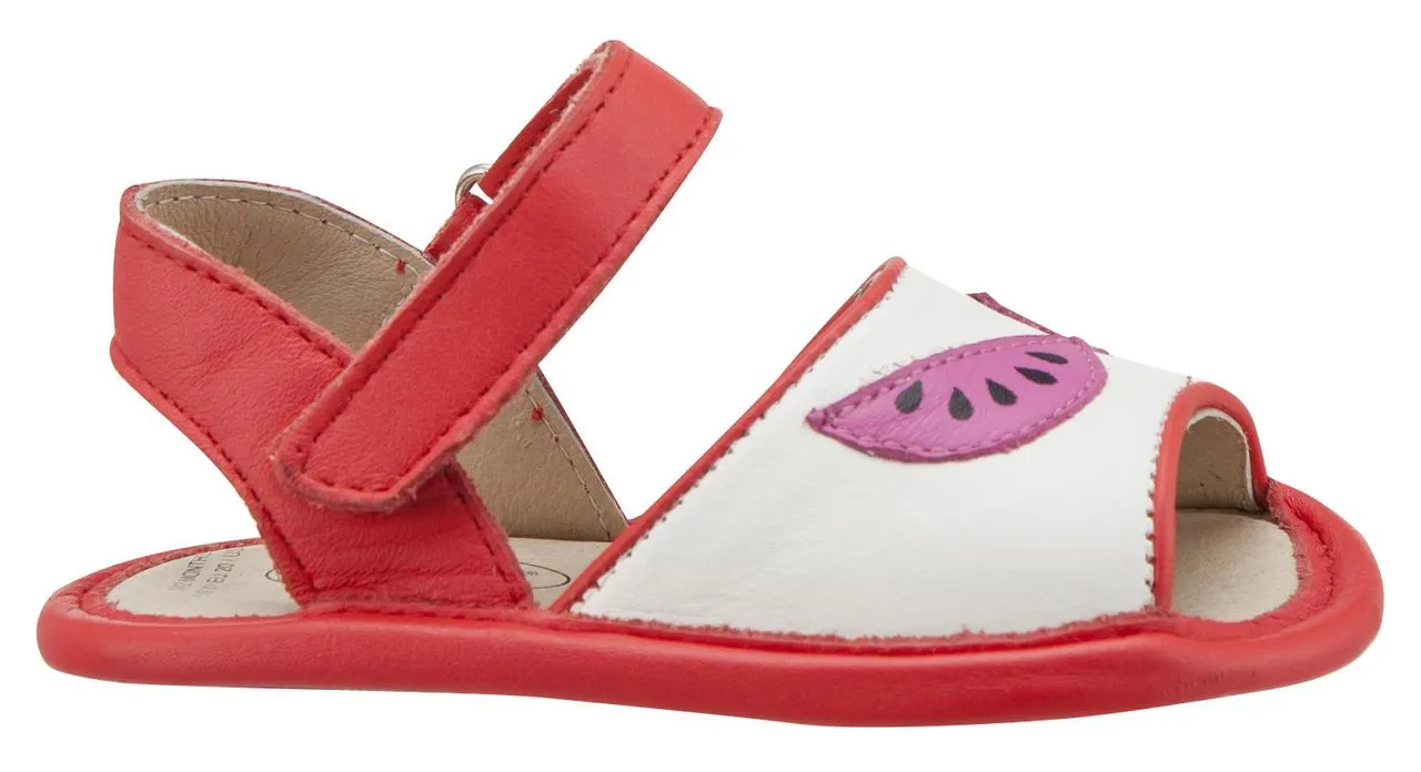 Old Soles Girl's 192 Trop Bambini Watermelon Smooth Bright Red and White Leather Peep-Toe Hook and Loop Sandals